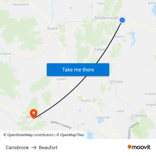 Carisbrook to Beaufort map