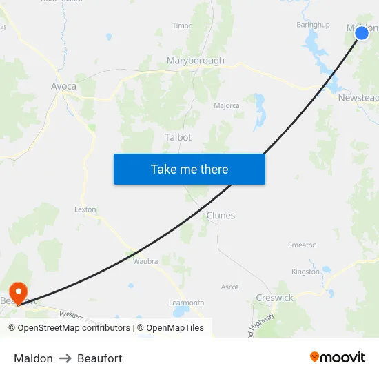 Maldon to Beaufort map