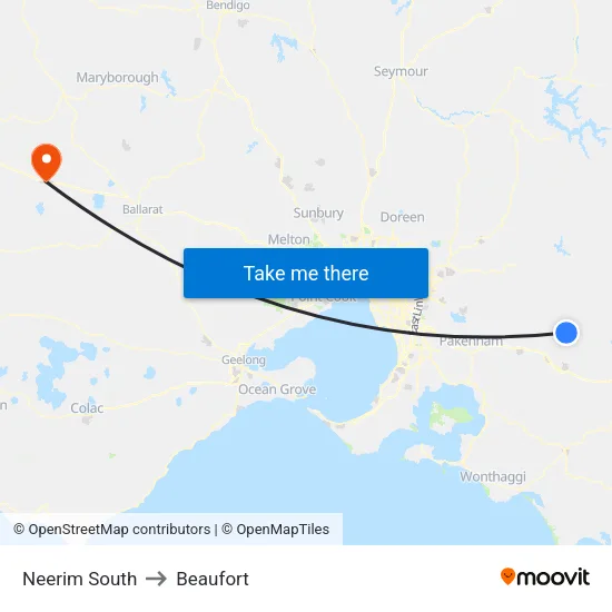 Neerim South to Beaufort map