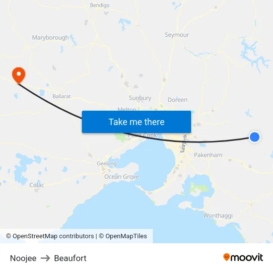 Noojee to Beaufort map