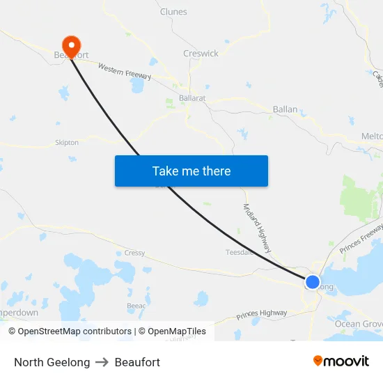 North Geelong to Beaufort map