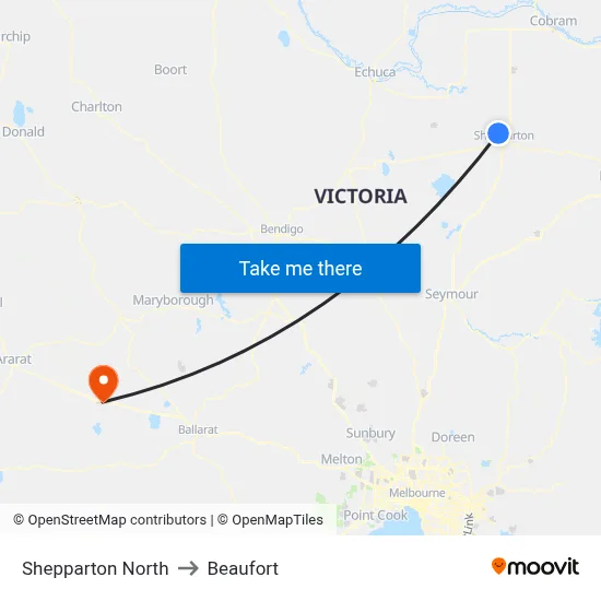 Shepparton North to Beaufort map