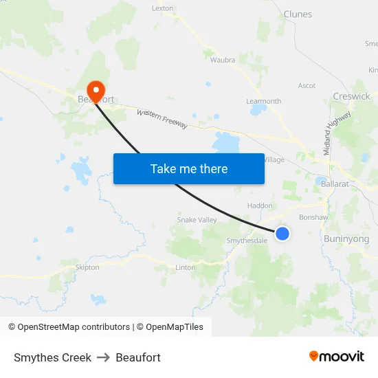 Smythes Creek to Beaufort map