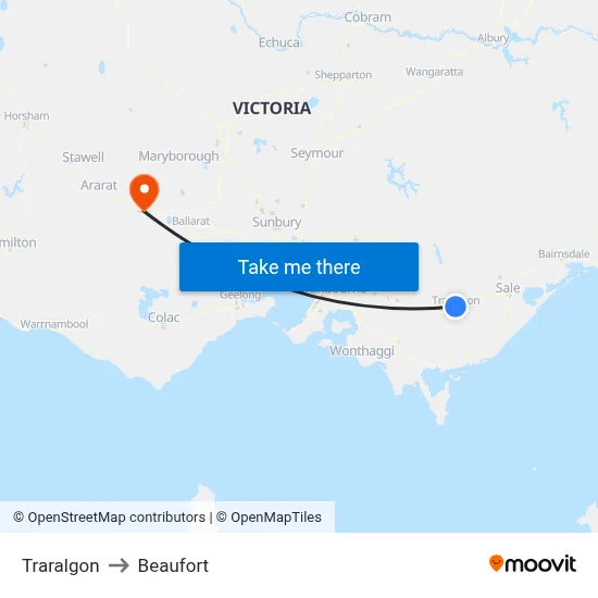 Traralgon to Beaufort map