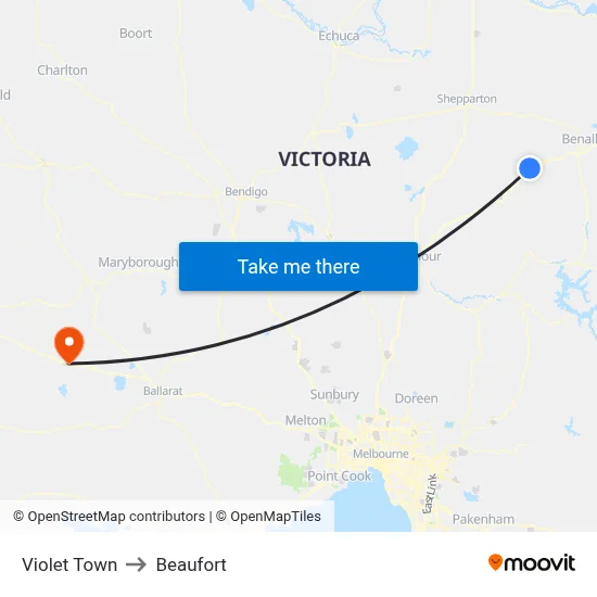 Violet Town to Beaufort map