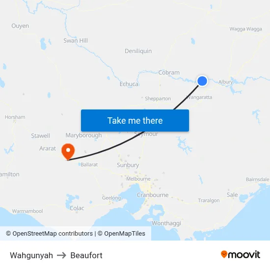 Wahgunyah to Beaufort map