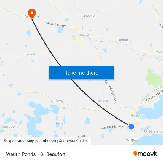 Waurn Ponds to Beaufort map