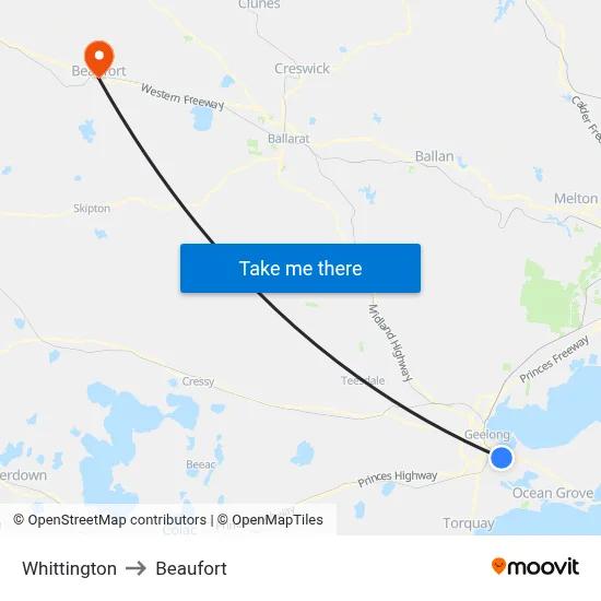 Whittington to Beaufort map