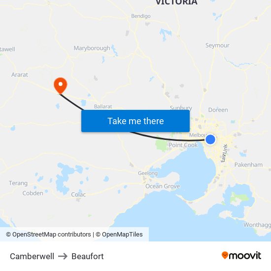 Camberwell to Beaufort map