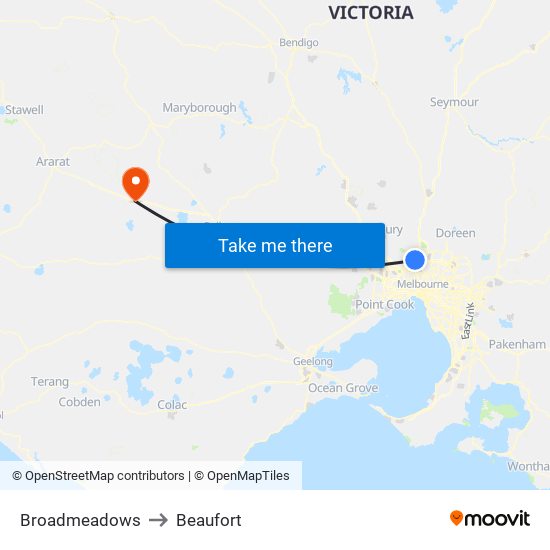 Broadmeadows to Beaufort map