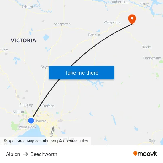 Albion to Beechworth map
