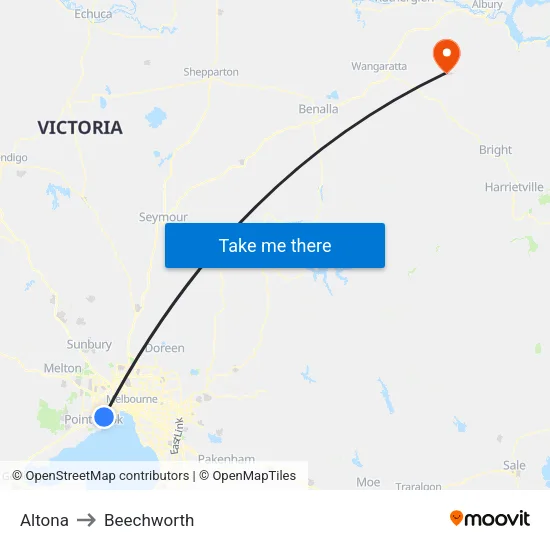 Altona to Beechworth map