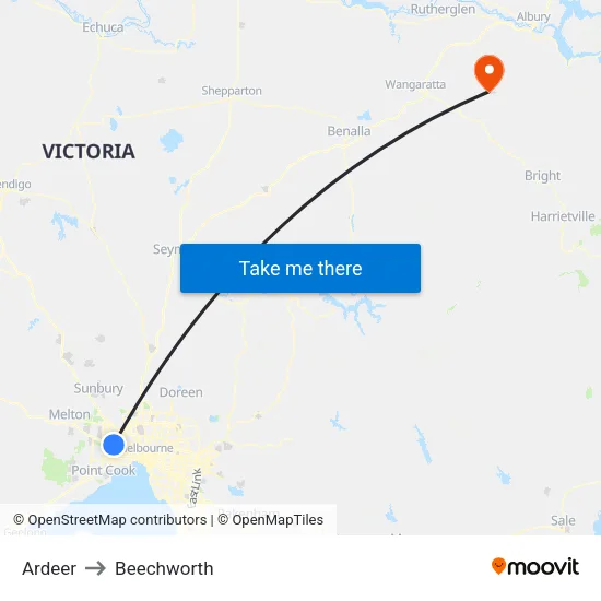 Ardeer to Beechworth map