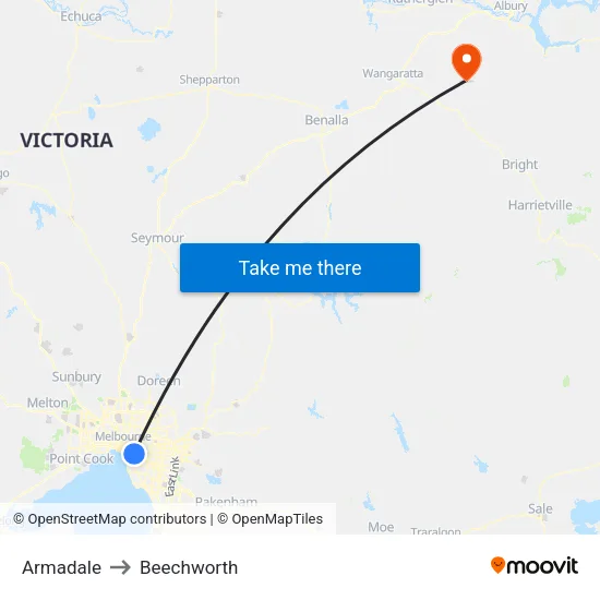 Armadale to Beechworth map