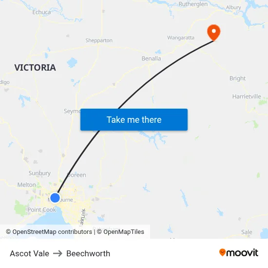 Ascot Vale to Beechworth map