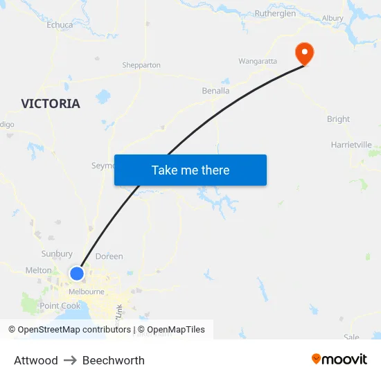 Attwood to Beechworth map