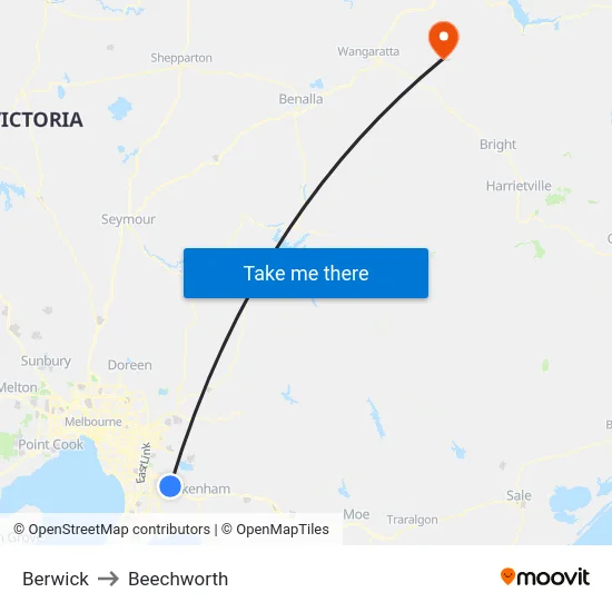 Berwick to Beechworth map