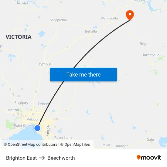 Brighton East to Beechworth map
