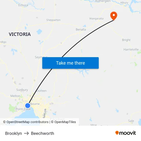 Brooklyn to Beechworth map