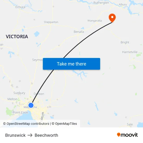 Brunswick to Beechworth map