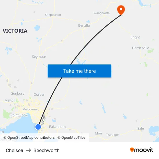 Chelsea to Beechworth map