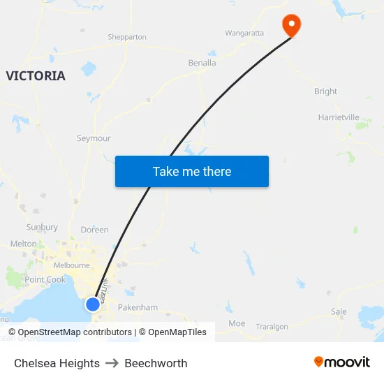 Chelsea Heights to Beechworth map