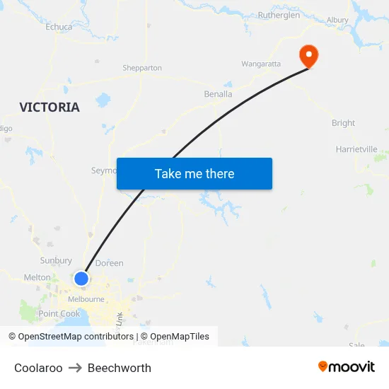 Coolaroo to Beechworth map