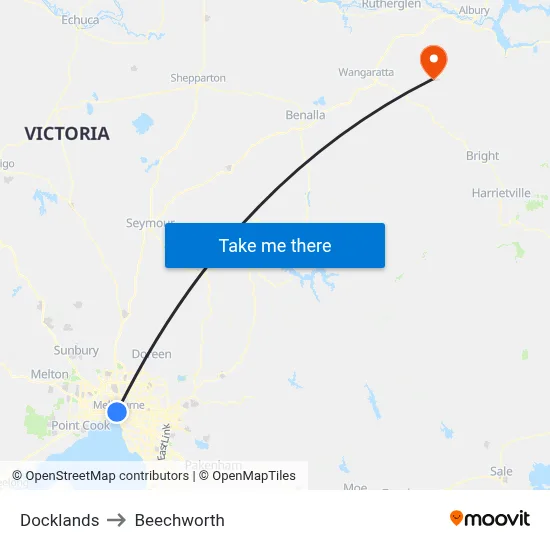 Docklands to Beechworth map