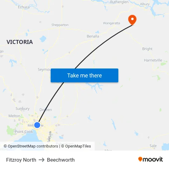 Fitzroy North to Beechworth map