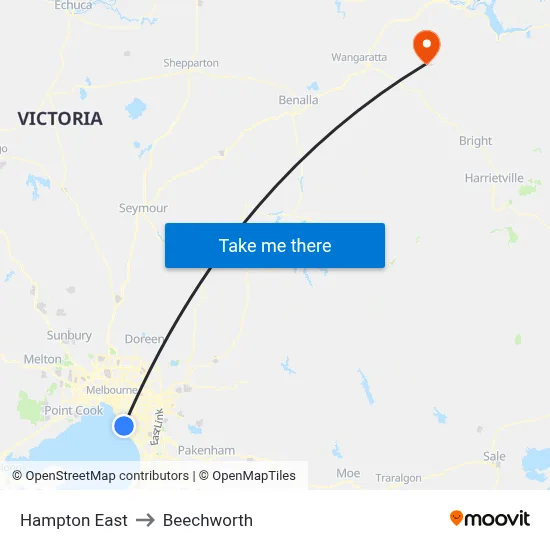 Hampton East to Beechworth map