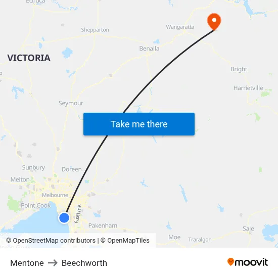 Mentone to Beechworth map