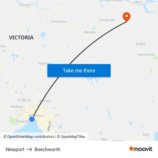 Newport to Beechworth map