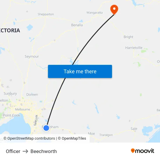 Officer to Beechworth map