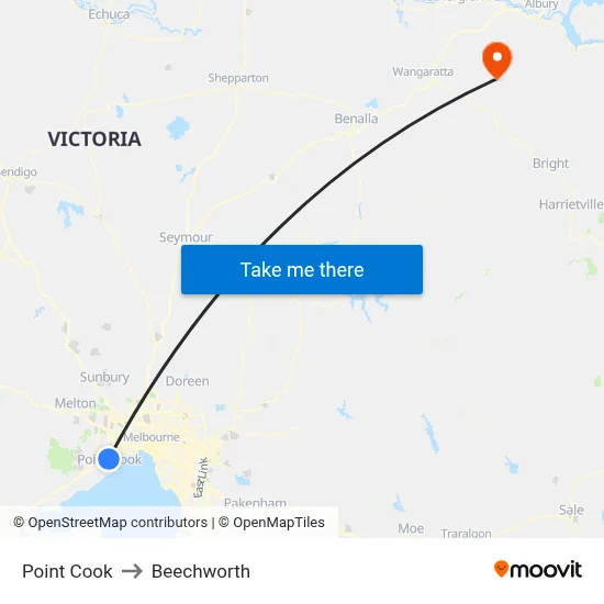 Point Cook to Beechworth map