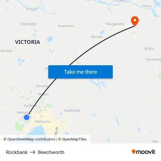 Rockbank to Beechworth map