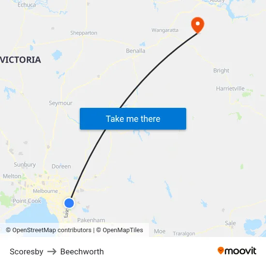 Scoresby to Beechworth map