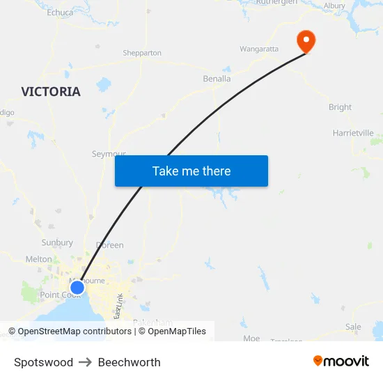 Spotswood to Beechworth map