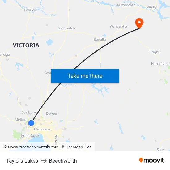 Taylors Lakes to Beechworth map