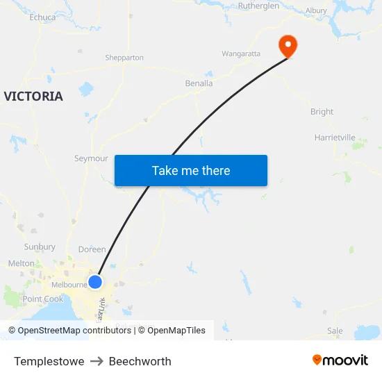 Templestowe to Beechworth map