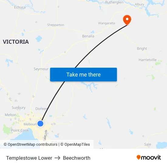 Templestowe Lower to Beechworth map