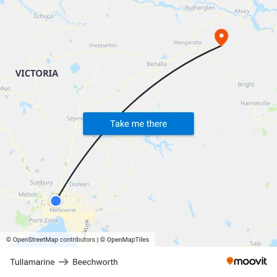 Tullamarine to Beechworth map