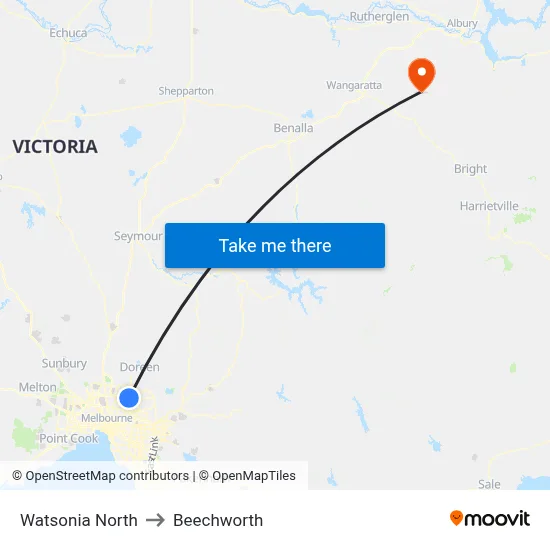 Watsonia North to Beechworth map