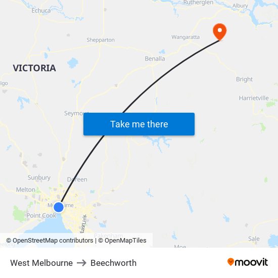 West Melbourne to Beechworth map