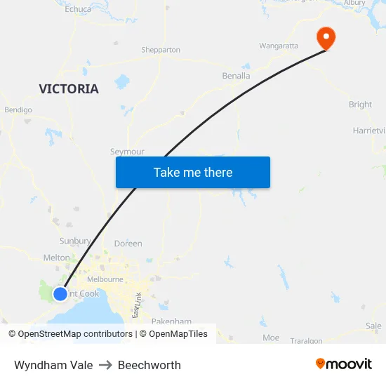 Wyndham Vale to Beechworth map