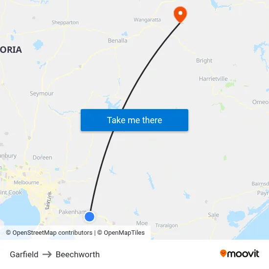 Garfield to Beechworth map