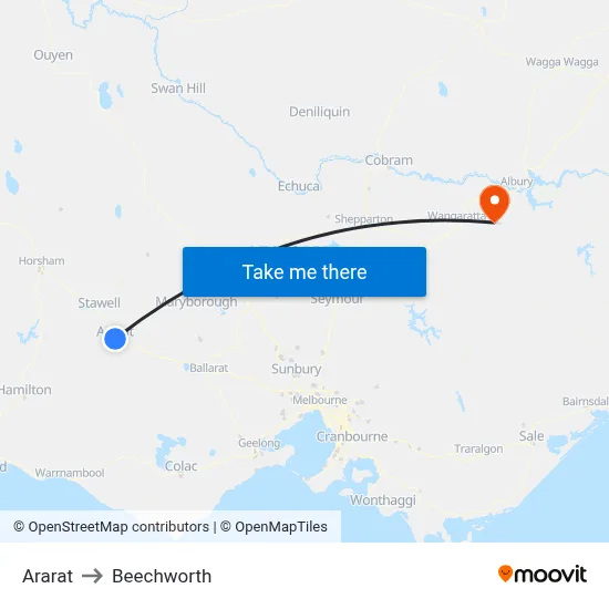 Ararat to Beechworth map