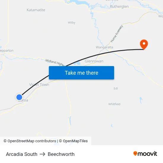 Arcadia South to Beechworth map