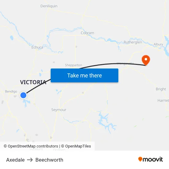 Axedale to Beechworth map