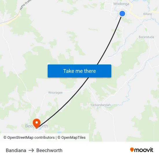 Bandiana to Beechworth map