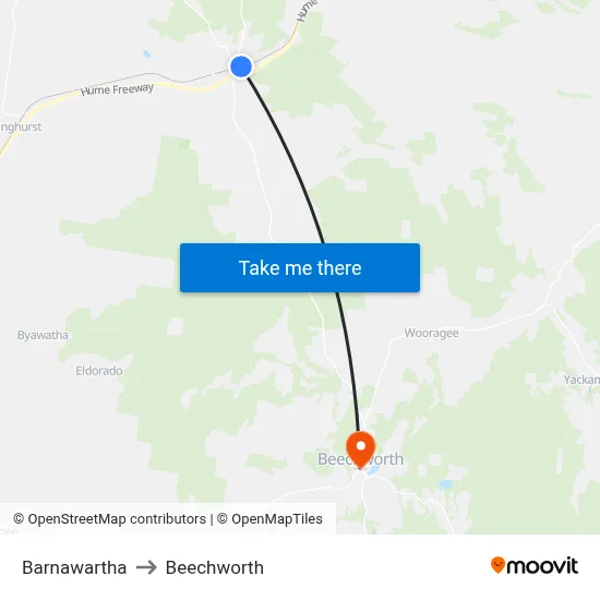 Barnawartha to Beechworth map